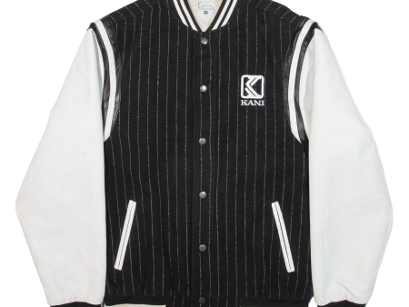 KARL KANI Quilted Lined Mens Varsity Jacket Black Knit Wool USA Pinstripe M Fashion