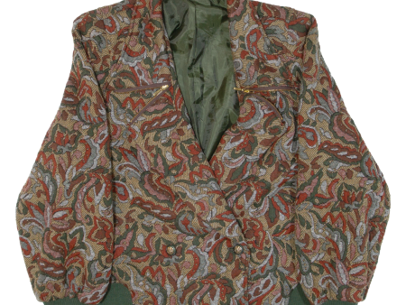 ELEGANCE Womens Jacket Green Knit Paisley S on Sale