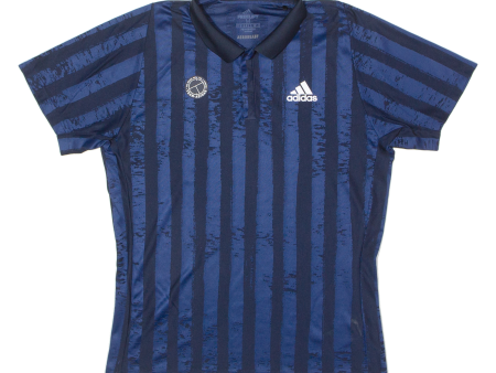 ADIDAS Mens Polo Shirt Blue Striped M on Sale