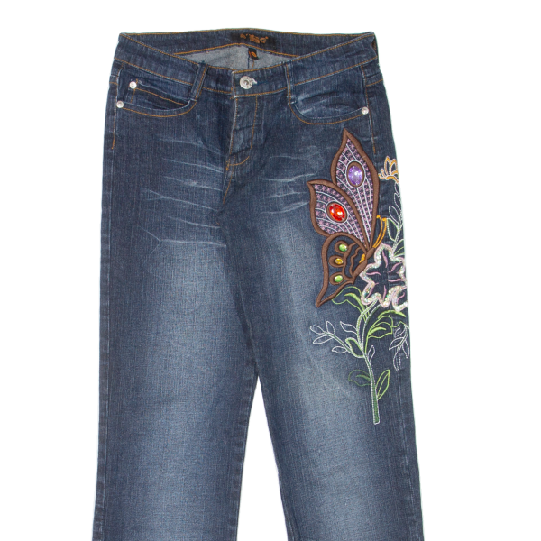 S ERO Embroidered Womens Jeans Blue Regular Straight Stone Wash W28 L27 Online now