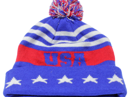 USA Bobble Mens Beanie Blue Striped Supply