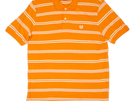 CHAPS Mens Polo Shirt Orange Striped L Hot on Sale