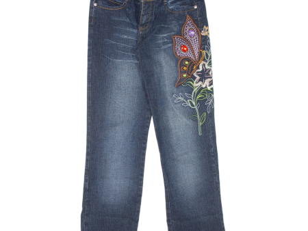 S ERO Embroidered Womens Jeans Blue Regular Straight Stone Wash W28 L27 Online now