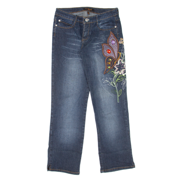 S ERO Embroidered Womens Jeans Blue Regular Straight Stone Wash W28 L27 Online now