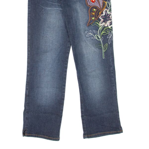 S ERO Embroidered Womens Jeans Blue Regular Straight Stone Wash W28 L27 Online now