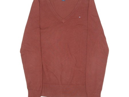 TOMMY HILFIGER Womens Jumper Brown V-Neck Tight Knit S Online now