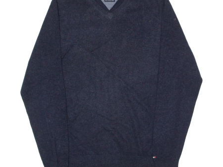 TOMMY HILFIGER Mens Jumper Blue V-Neck Tight Knit Wool M on Sale