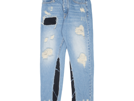 GENIUS Customised Distressed Womens Jeans Blue Slim Tapered Stone Wash W30 L27 For Discount