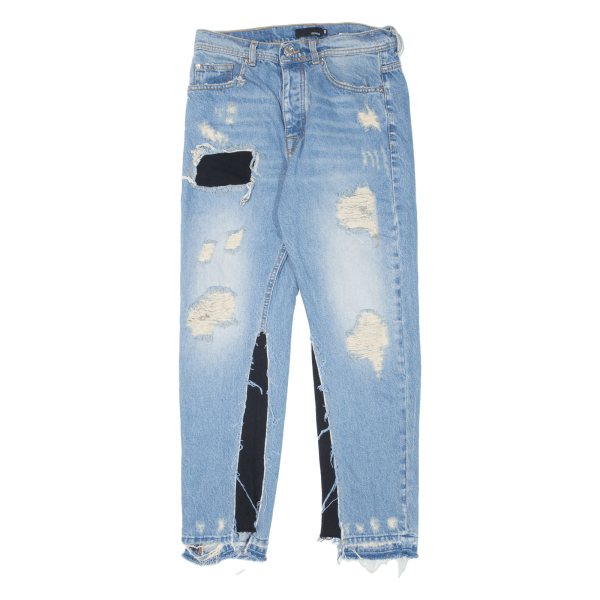 GENIUS Customised Distressed Womens Jeans Blue Slim Tapered Stone Wash W30 L27 For Discount