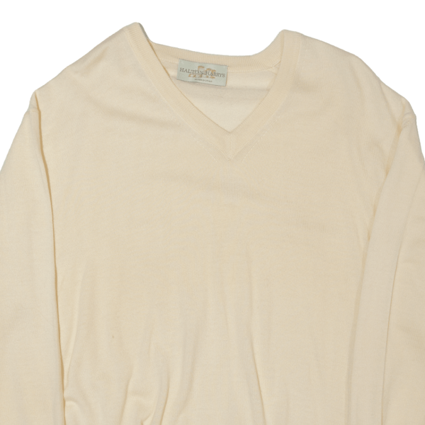 HALTON HARRY Womens Jumper Beige V-Neck Tight Knit L For Cheap