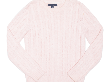 TOMMY HILFIGER Womens Heavy Knit Jumper Pink Cable Knit M on Sale