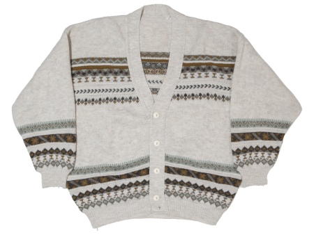 Womens Heavy Knit Cardigan Beige Fair Isle Button Neck Tight Knit M Online Hot Sale