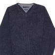 TOMMY HILFIGER Mens Jumper Blue V-Neck Tight Knit Wool M on Sale