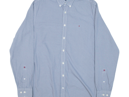 TOMMY HILFIGER New York Fit Mens Shirt Blue Spotted Long Sleeve M Online Sale