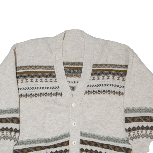 Womens Heavy Knit Cardigan Beige Fair Isle Button Neck Tight Knit M Online Hot Sale