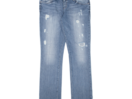 GUESS Weekend Distressed Womens Jeans Blue Regular Straight Stone Wash W32 L34 Hot on Sale