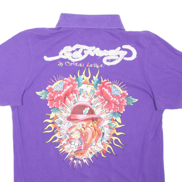 ED HARDY Mens Polo Shirt Purple Crazy Pattern M on Sale