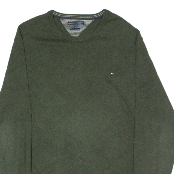 TOMMY HILFIGER Mens Jumper Green Crew Neck Tight Knit 2XL Online now