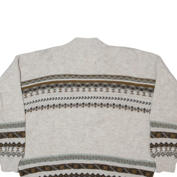 Womens Heavy Knit Cardigan Beige Fair Isle Button Neck Tight Knit M Online Hot Sale