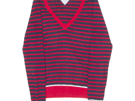 TOMMY HILFIGER Golf Womens Jumper Blue Striped V-Neck Tight Knit S Online Hot Sale