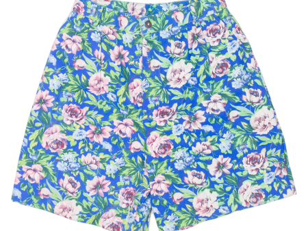 BACK BAY Pleated Womens Casual Shorts Blue 90s Floral S W27 Online Sale