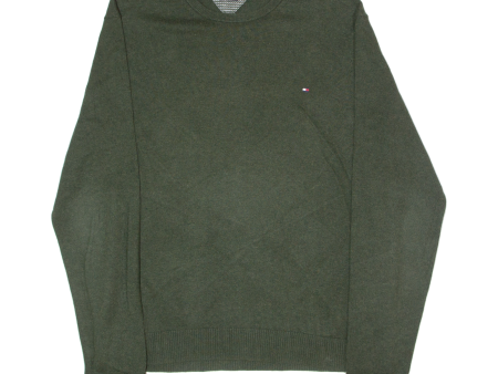 TOMMY HILFIGER Mens Jumper Green Crew Neck Tight Knit 2XL Online now