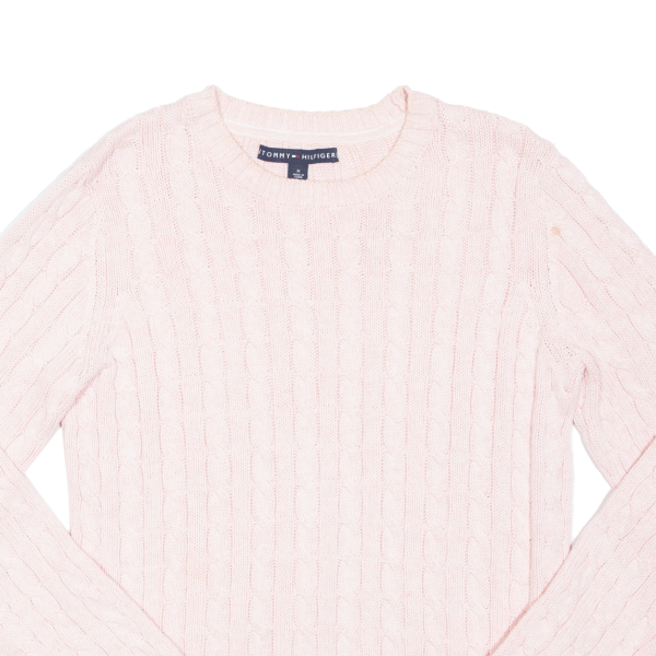 TOMMY HILFIGER Womens Heavy Knit Jumper Pink Cable Knit M on Sale