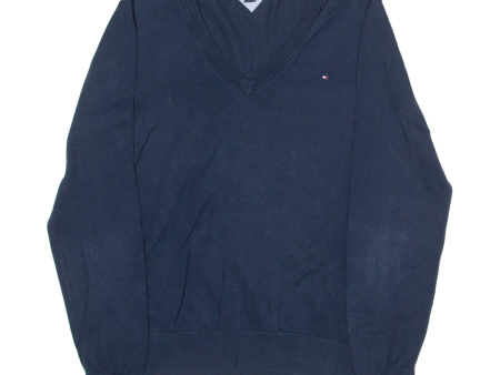 TOMMY HILFIGER Golf Mens Jumper Blue V-Neck Tight Knit L Sale