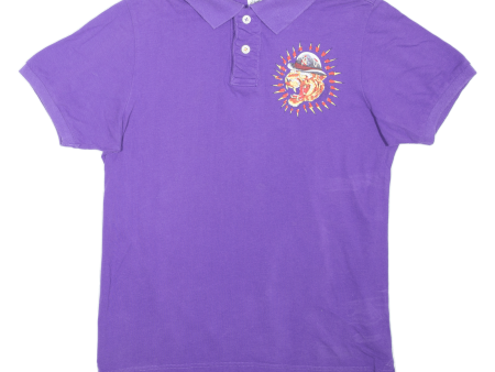 ED HARDY Mens Polo Shirt Purple Crazy Pattern M on Sale