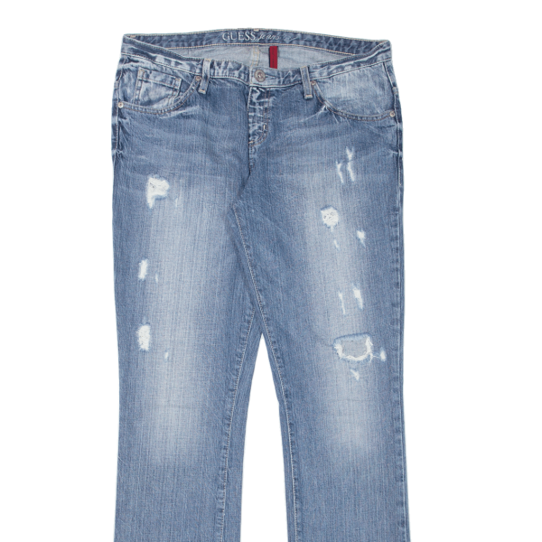 GUESS Weekend Distressed Womens Jeans Blue Regular Straight Stone Wash W32 L34 Hot on Sale