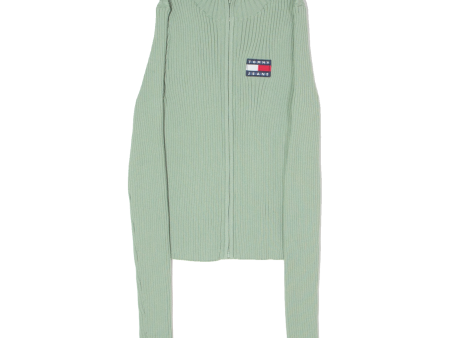 TOMMY HILFIGER Girls Cardigan Green High Neck Tight Knit M Fashion