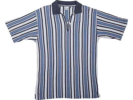 GO WEST Mens Polo Shirt Blue Striped M Hot on Sale