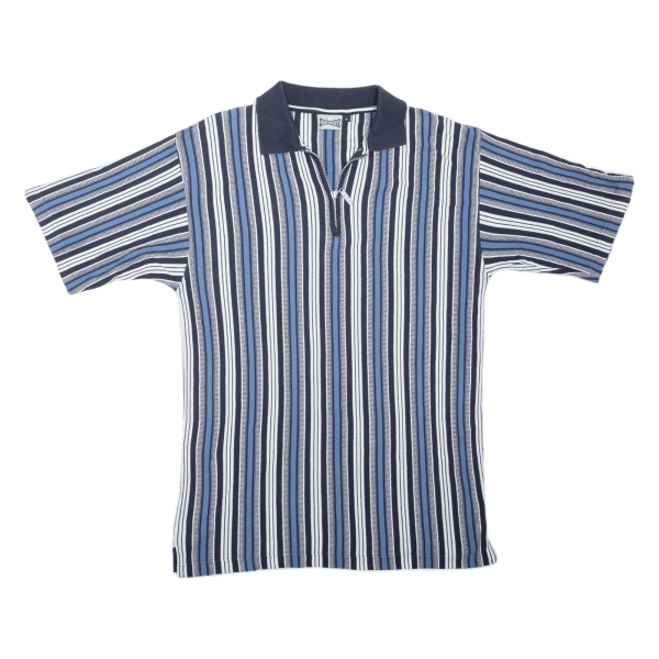 GO WEST Mens Polo Shirt Blue Striped M Hot on Sale