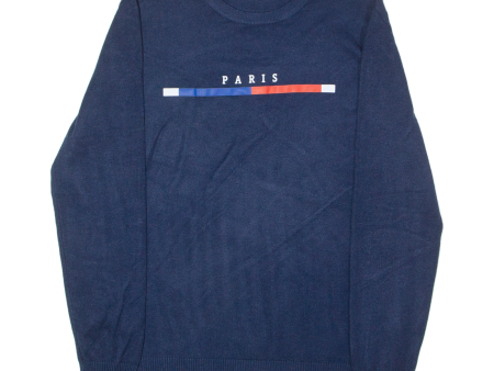 Paris Mens Jumper Blue Crew Neck Tight Knit Viscose S Discount