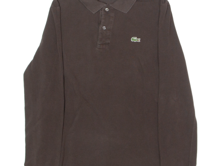 LACOSTE Mens Polo Shirt Brown Long Sleeve XS Supply