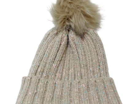 Bobble Womens Beanie Beige Knit on Sale