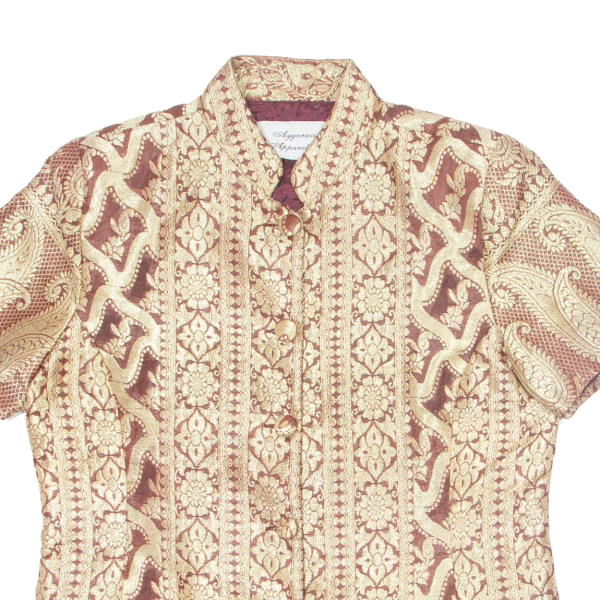 AGGARWAL APPARELS INC Eastern Inspired Womens Printed Shirt Gold Striped M Online Sale