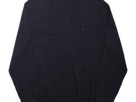 NAUTICA Mens Jumper Black V-Neck Tight Knit XL Cheap