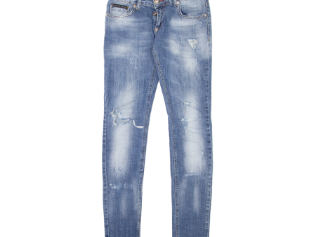 PHILIPP PLEIN Altered Distressed Womens Jeans Blue Slim Skinny W28 L31 Online Sale