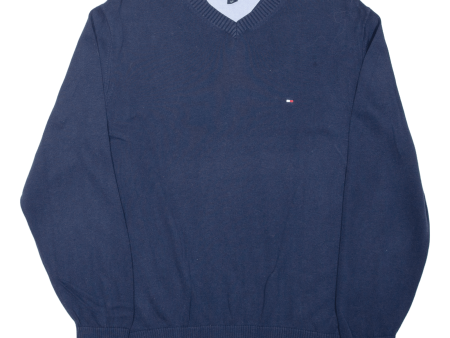 TOMMY HILFIGER Mens Jumper Blue V-Neck Tight Knit M Hot on Sale