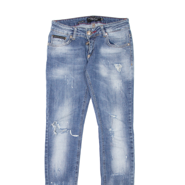 PHILIPP PLEIN Altered Distressed Womens Jeans Blue Slim Skinny W28 L31 Online Sale