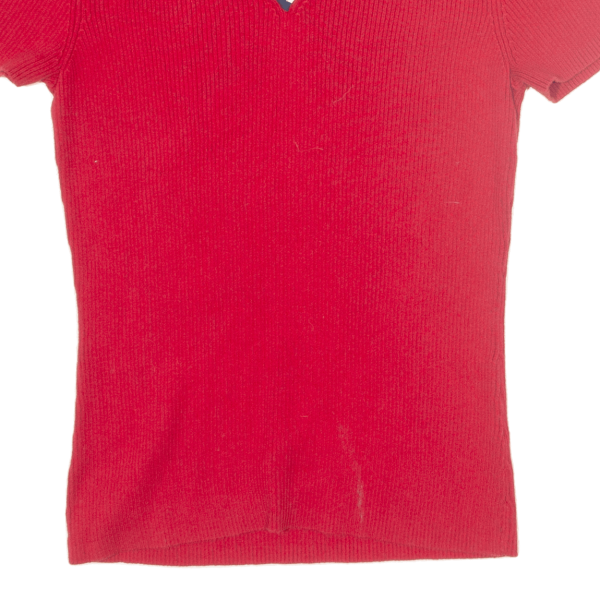 TOMMY HILFIGER Stretch Womens Top Red V-Neck 90s L Fashion