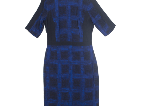 HUGO BOSS Womens Pencil Dress Blue Check Short Sleeve Midi S Fashion