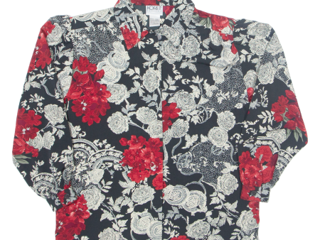 KORET PETITES Womens Printed Shirt Black Collared 90s Floral M Fashion