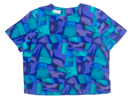 FLAGG ECT Womens Printed Blouse Blue 90s Crazy Pattern L on Sale