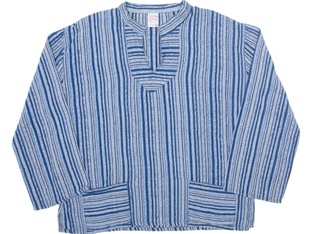 GIRAS Tunic Womens Printed Blouse Blue V-Neck Long Sleeve 90s Striped L Cheap