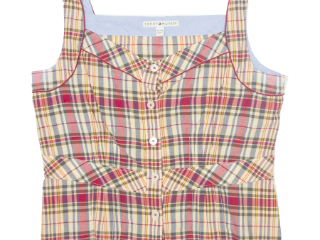 TOMMY HILFIGER Womens Milkmaid Top Red V-Neck Sleeveless Plaid XL Hot on Sale