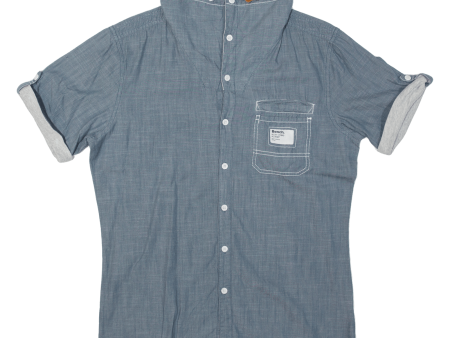 BENCH Mens Plain Shirt Blue L Supply