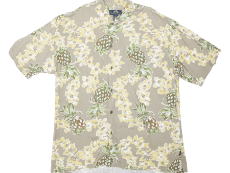 NEW PORT BLUE Pineapple Mens Shirt Brown Floral L Cheap