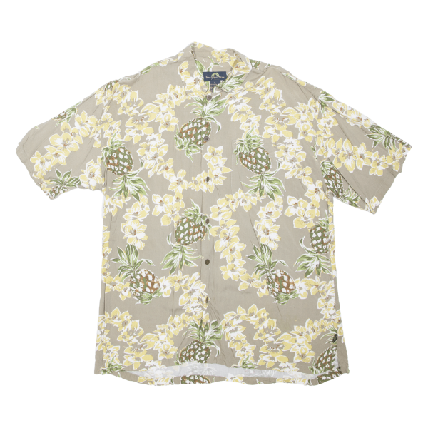 NEW PORT BLUE Pineapple Mens Shirt Brown Floral L Cheap